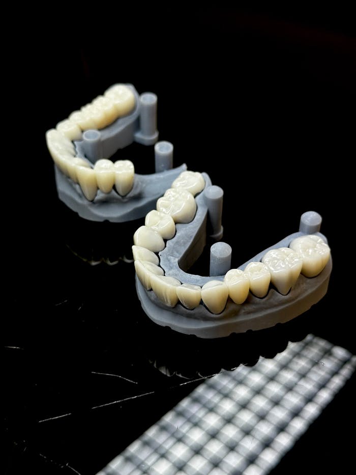 why-choose-us Close-up of 3D printed dental models showcasing realistic tooth replicas for dental restoration purposes.